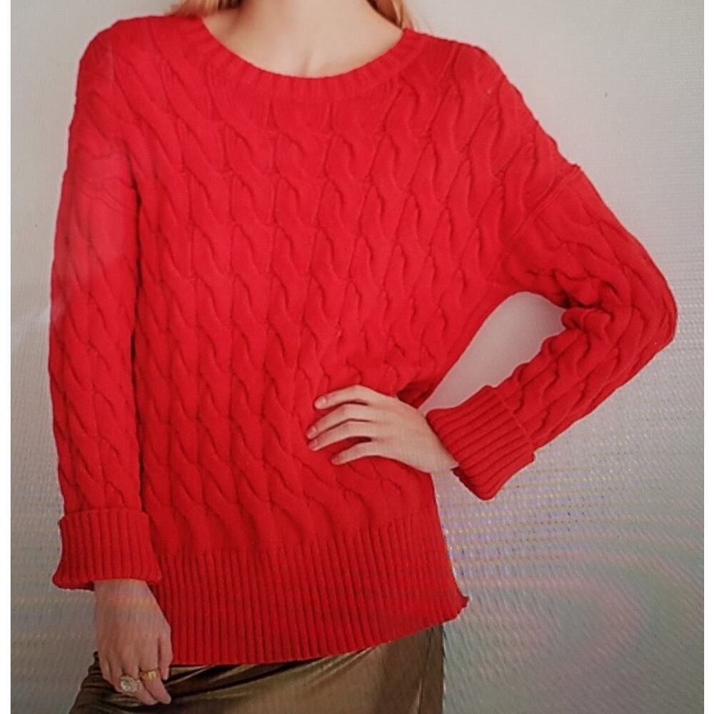 J. Crew Cotton blend cableknit side-slit crewneck sweater, style:Bm401, size s/m